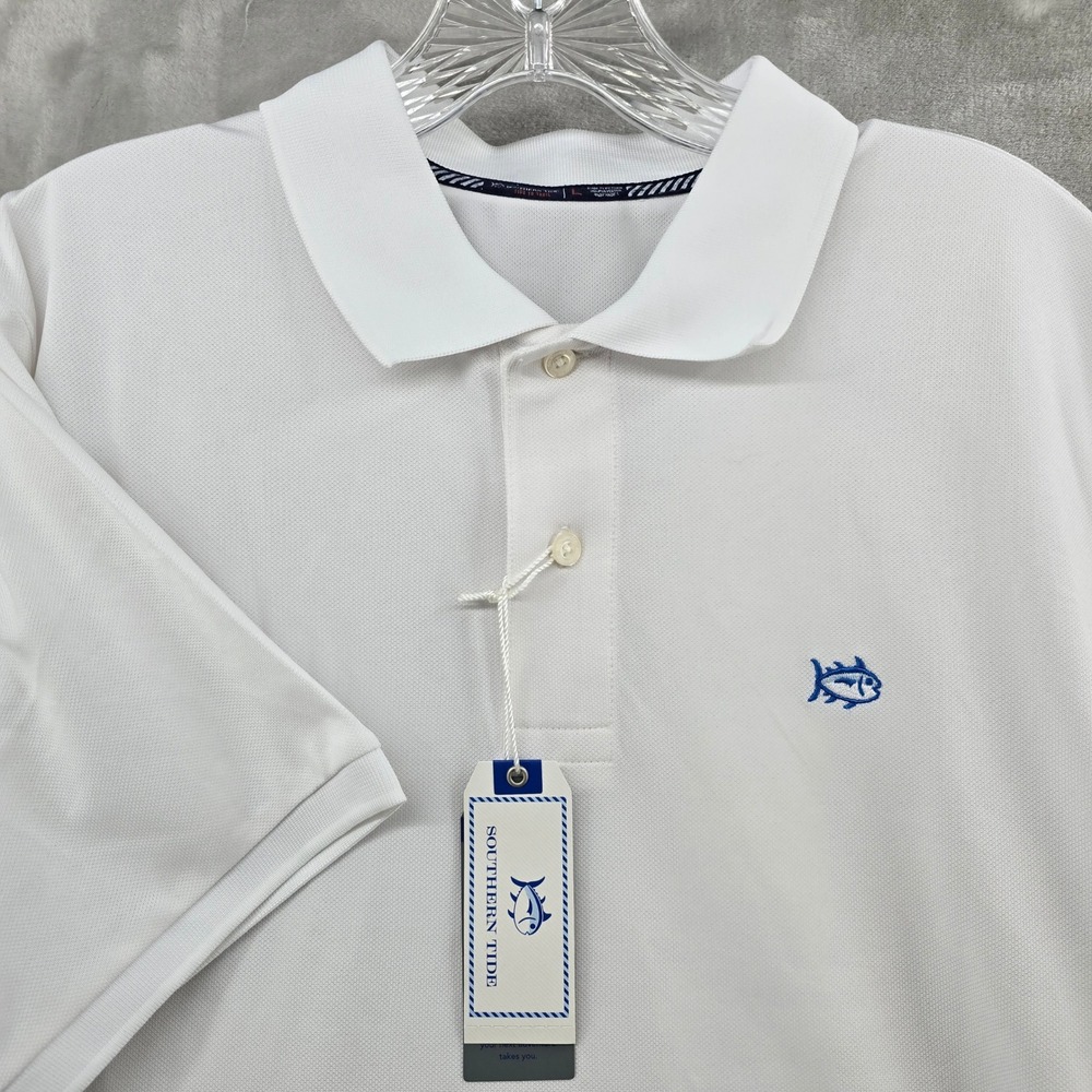 Southern Tide Polo Mens Large White Jack Performance Pique SS